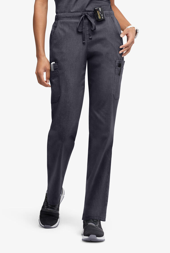 Butter-Soft STRETCH Women’s 10-Pocket Mid Rise Straight Leg Scrub Pant - Petite - Heather Charcoal - 1