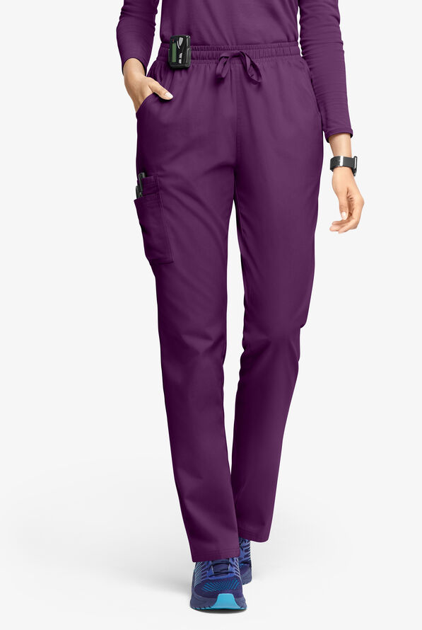 Butter-Soft Originals Women's 8-Pocket Natural Waist Straight Leg Cargo Scrub Pants - Petite - Eggplant - 1