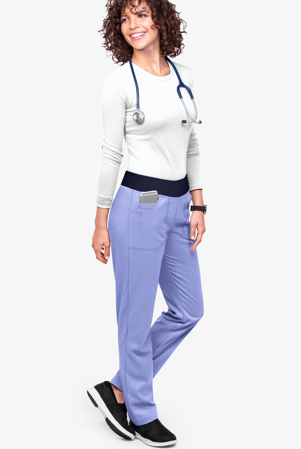 Pantalón médico UA Flex2 STRETCH tall estilo yoga con piernas rectas y 3 bolsillos para mujer - Ceil/Navy - 2
