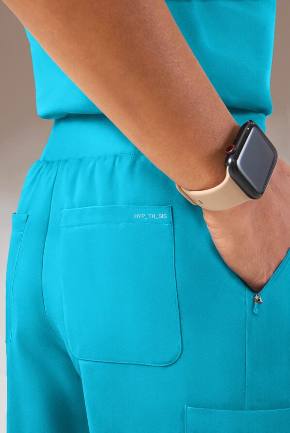 Hypothesis Y-Band Women's 6-Pocket Yoga-Style Knit Waist Wide Leg Scrub Pant - Turquoise - 5
