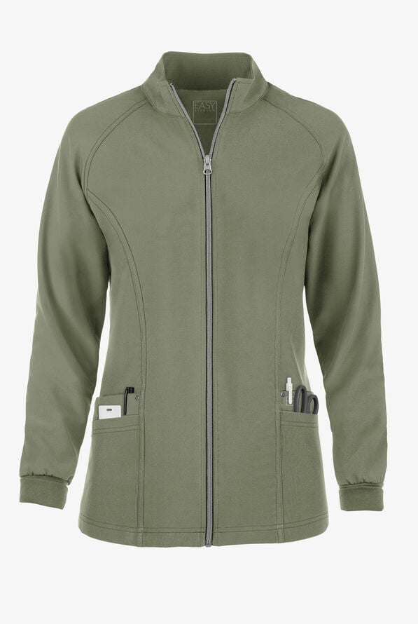 Easy STRETCH Zadie Women's 4-Pocket Raglan Scrub Jacket - Olive Leaf - 1
