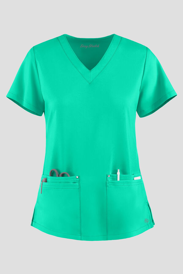 Easy STRETCH Lina Mitered Women's 4-Pocket V-Neck Scrub Top - Dynasty Green - 1