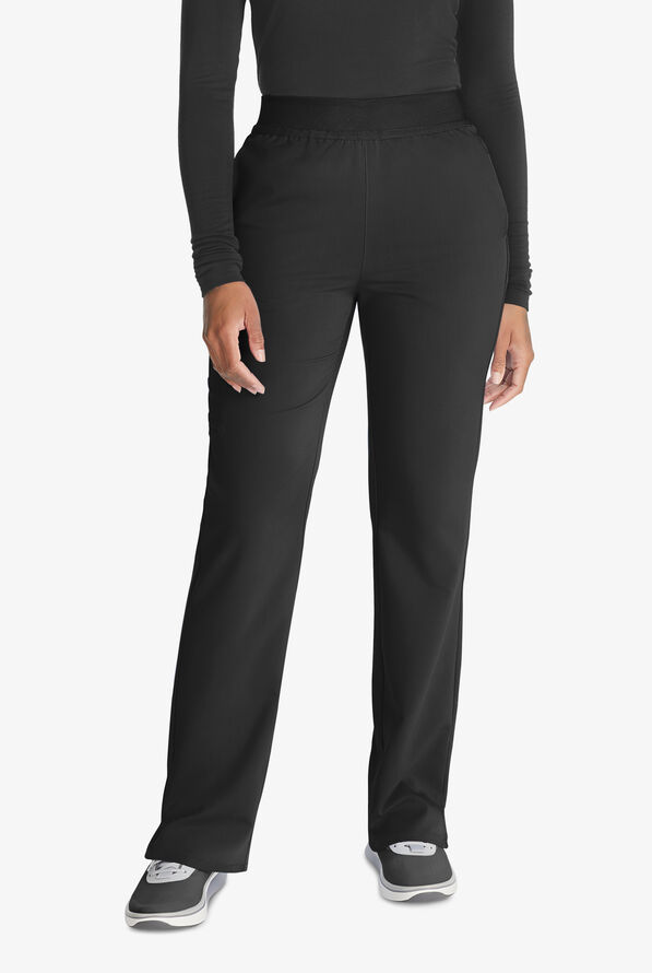 Cherokee Atmos Women's 5-Pocket STRETCH Coolmax Textured Elastic Waistband Cargo Scrub Pants - Black - 1