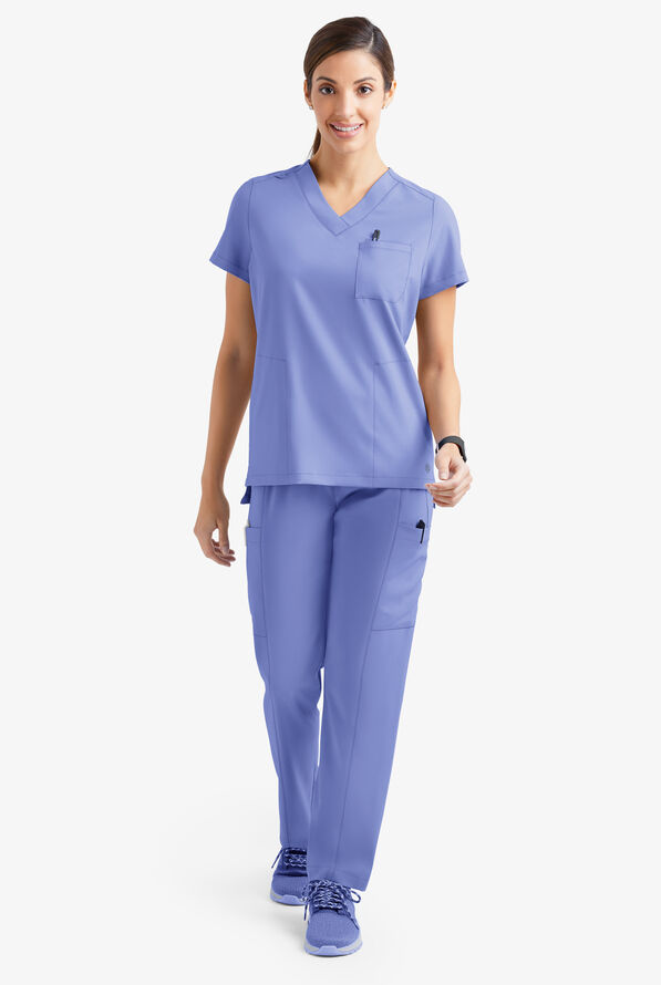 Blusa médica Easy Stretch Taylor con cuello en V y 3 bolsillos para mujer - Ceil Blue - 2
