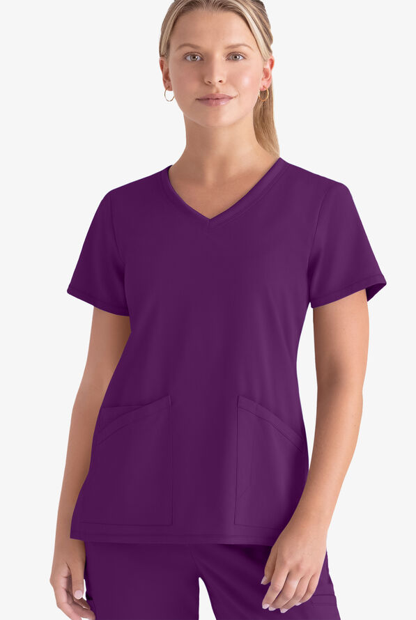 Grey's Anatomy by Barco Spandex STRETCH Serena Women's 3-Pocket V-Neck Scrub Top - Eggplant - 2