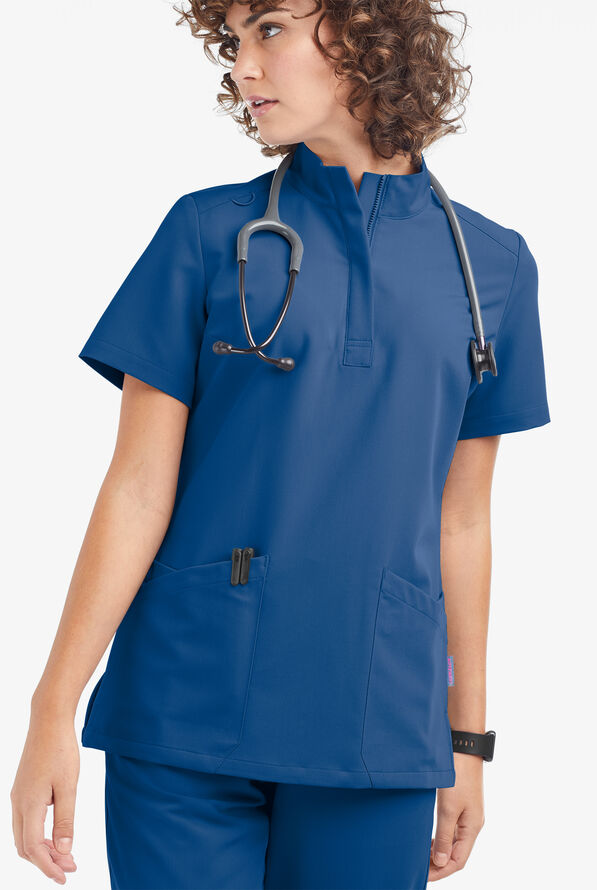 Movement by Butter-Soft Lyrae Women’s 6-Pocket Zip Closure Neck Scrub Top - Royal - 2
