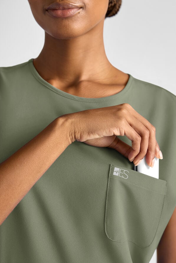 Easy STRETCH Women's Dolman Sleeve Crew Neck Scrub Top - Olive Leaf - 6