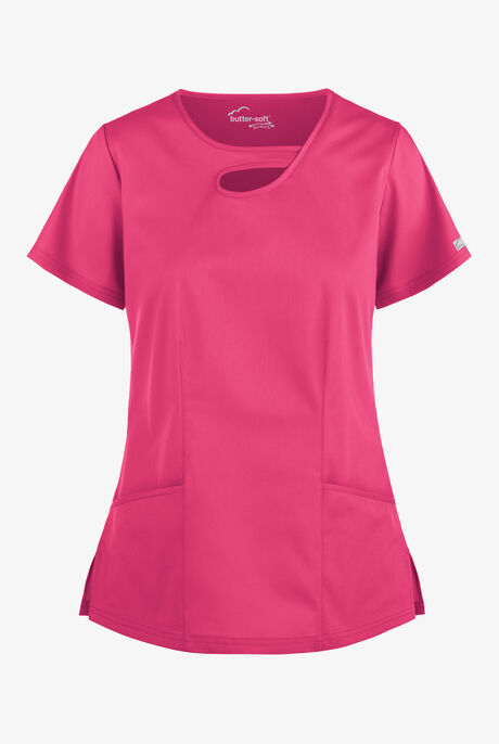 Blusa médica UA Butter-Soft STRETCH con cuello asimétrico y ojo de cerradura para mujer