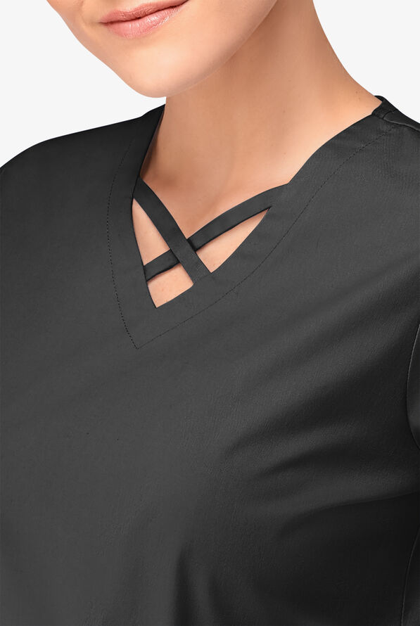 Blusa m&eacute;dica UA Butter-Soft STRETCH con lazos entrecruzados y 4 bolsillos para mujer - Black - 3