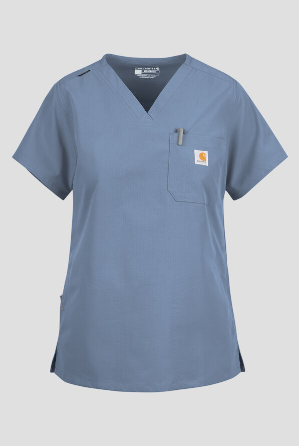 Carhartt FLD & RSCU Rugged Flex Women's 4-Pocket STRETCH V-Neck Scrub Top - Rolling Thunder - 1