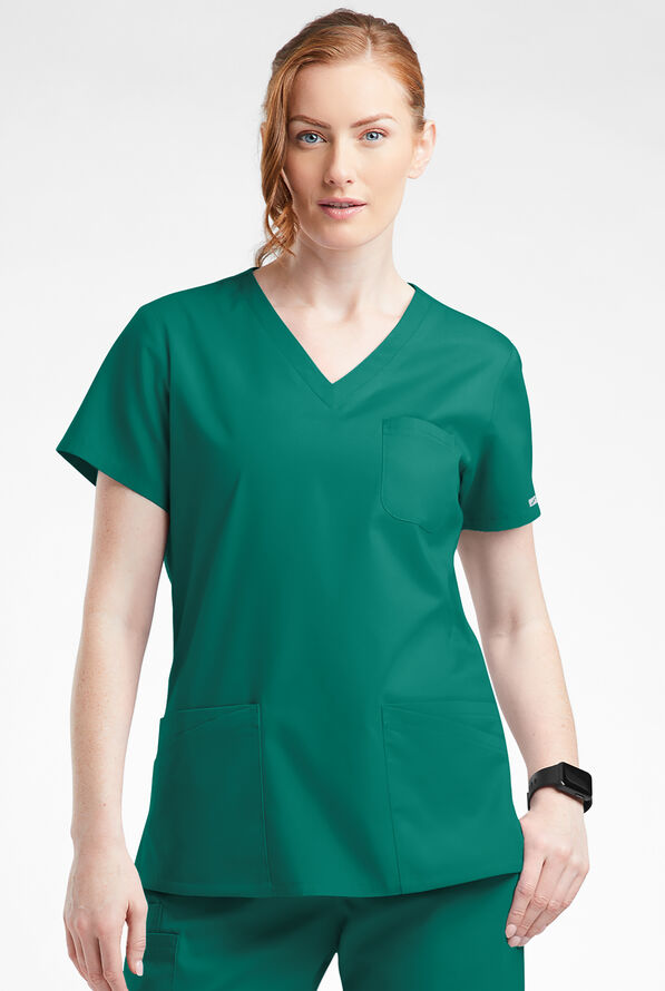 Blusa médica Butter-Soft Originals con cuello en V curvo y 7 bolsillos para mujer - Hunter - 2