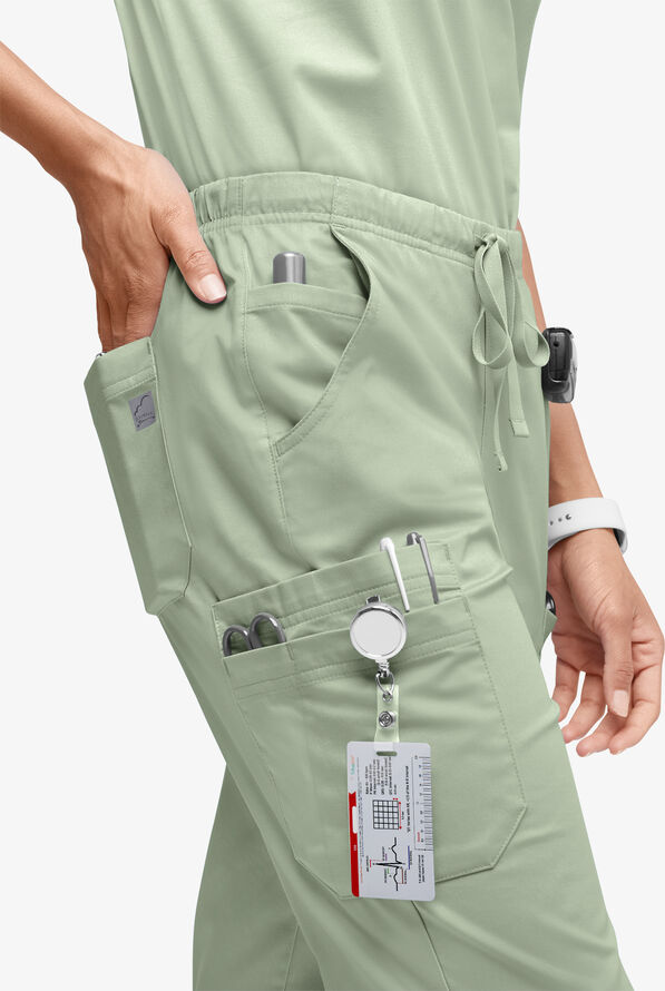 Butter-Soft STRETCH Women’s 10-Pocket Mid Rise Straight Leg Scrub Pant - Tall - Sage Green - 3