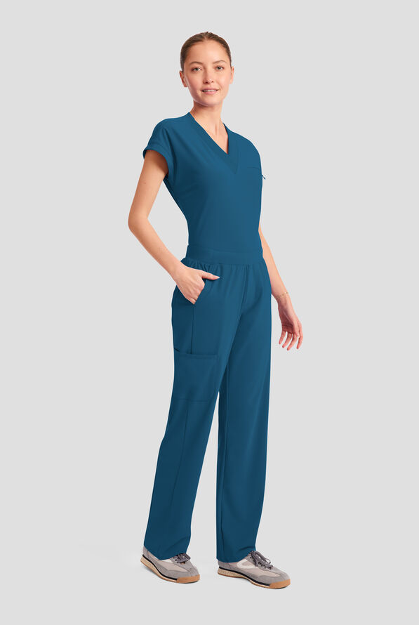 Infinity Pursuit Women's 4-Pocket STRETCH Straight Leg Scrub Pant - Caribbean Blue - 5