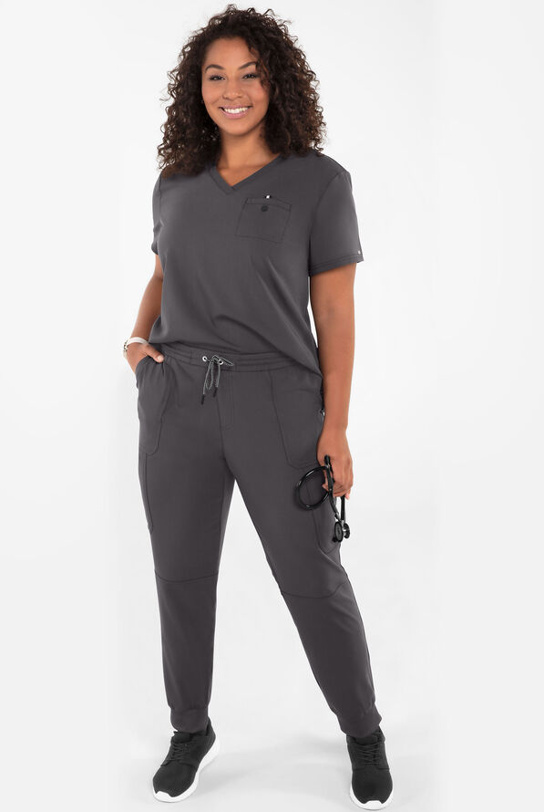 koi Next Gen Ready to Work Women's 1-Pocket STRETCH V-Neck Scrub Top - Charcoal - 4