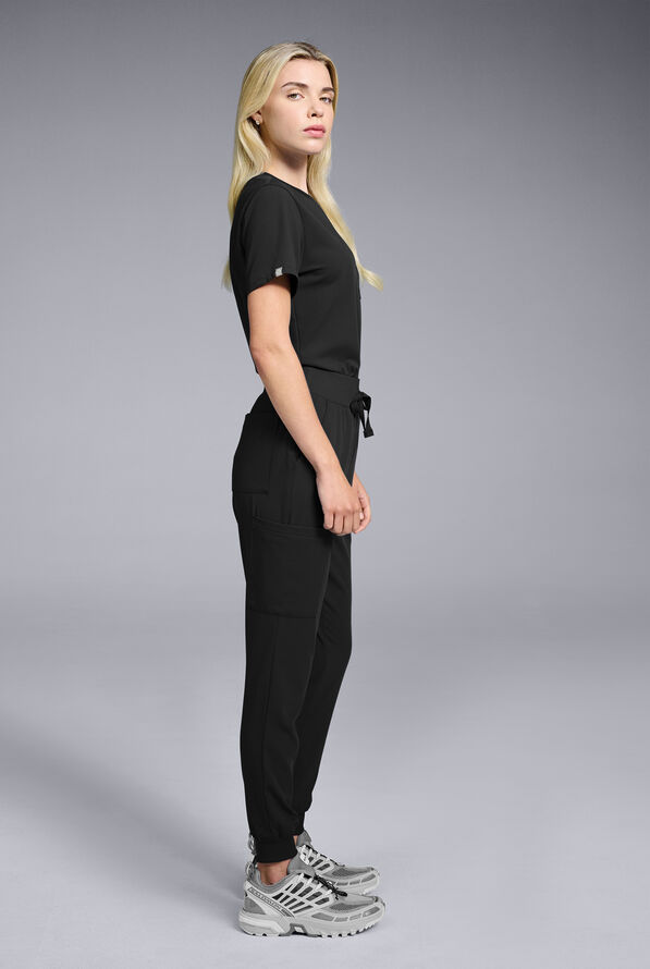 Conjunto de uniforme médico Hypothesis estilo jogger con cuello redondo para mujer - Jet Black - 2