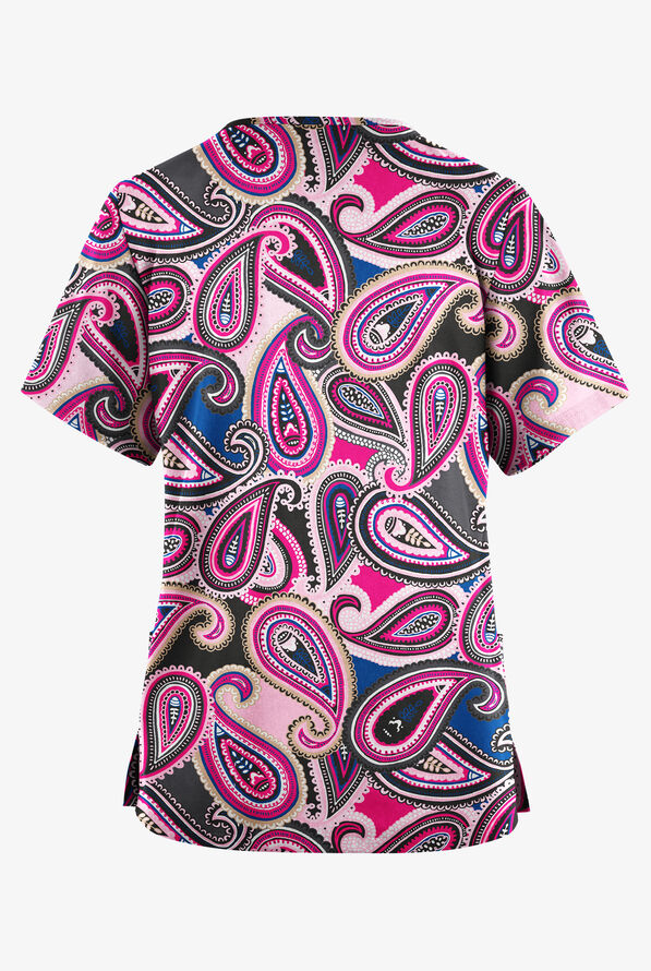 Butter-Soft Originals Naples Paisley Women's 2-Pocket Classic Fit V-Neck Print Scrub Top - null - 2