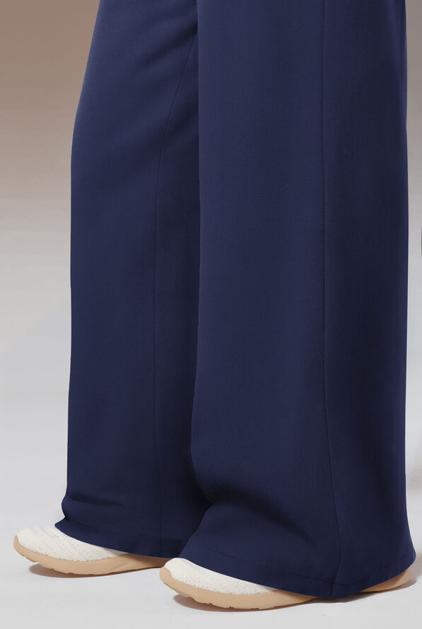 Hypothesis Y-Band Women's 6-Pocket Yoga-Style Knit Waist Wide Leg Scrub Pant - Petite - Navy - 7