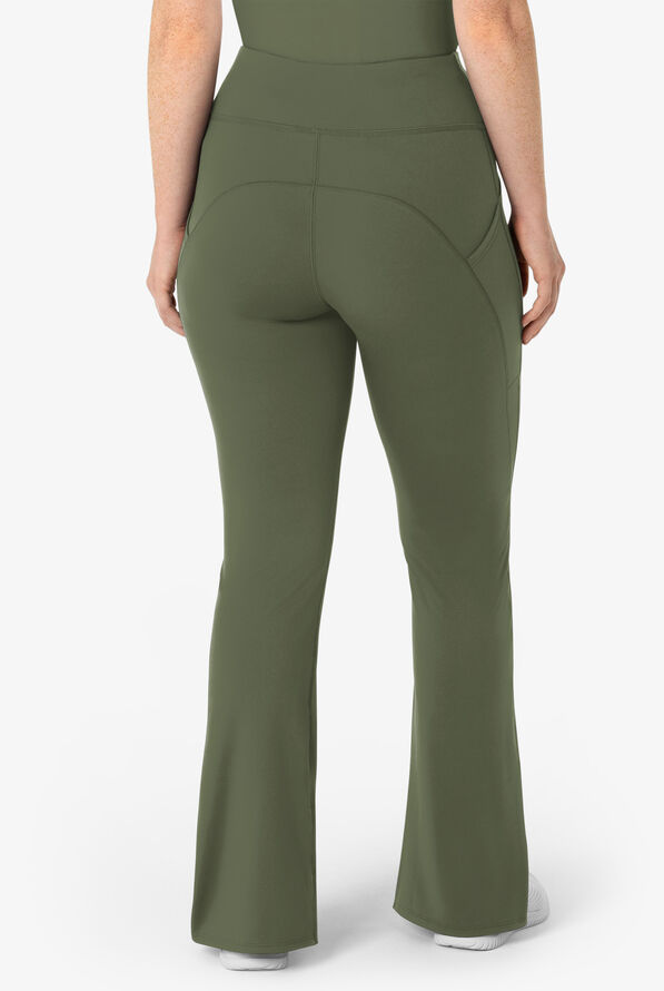 Wink Renew Knit Women's 5-Pocket STRETCH Yoga Waist Flare Leg Scrub Pants - Olive - 2