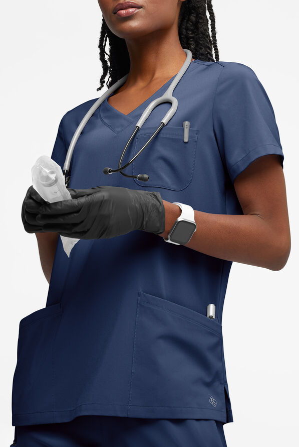 Easy STRETCH Tessa Women's 5-Pocket V-Neck Scrub Top - Navy - 2