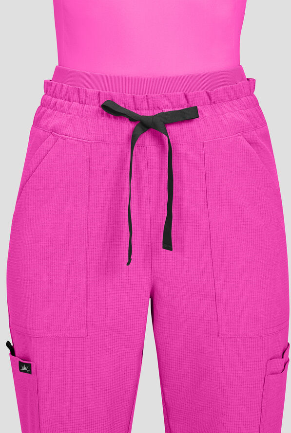 koi Solis Freda Women's 8-Pocket STRETCH Rib-Knit Double Waist Straight Leg Cargo Scrub Pant - Hibiscus - 2