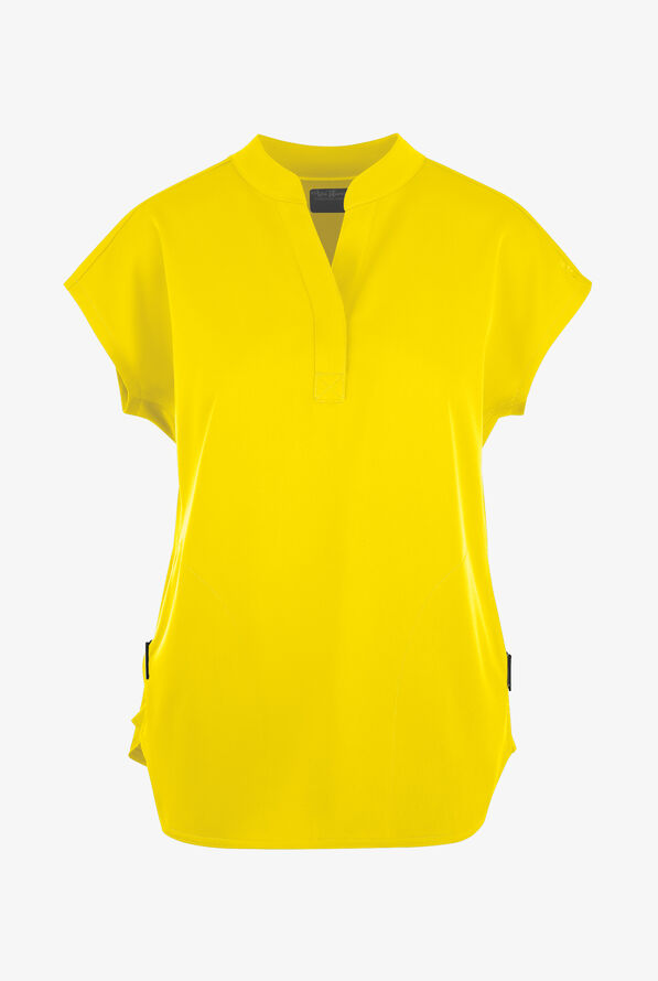 Blusa m&eacute;dica Zavate Ava Therese Piper STRETCH con cuello mao y 2 bolsillos para mujer - Blazing Yellow - 1