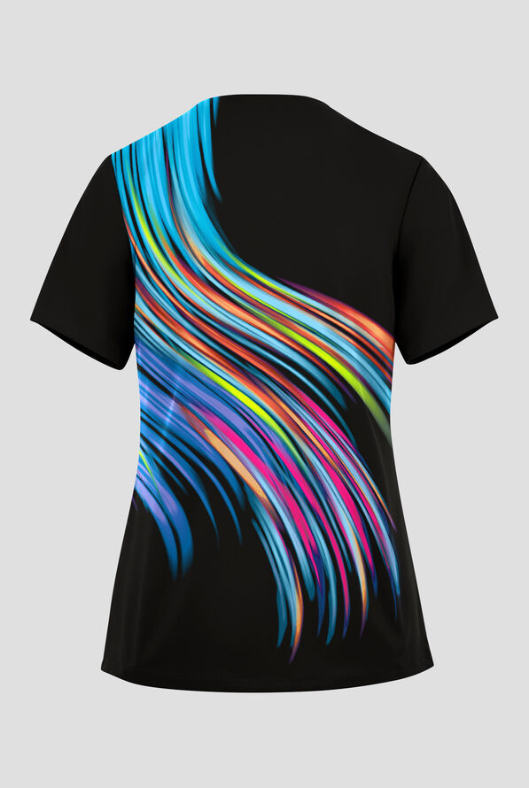 Blusa médica estampada Butter-soft STRETCH Neon Lights con cuello en V y 2 bolsillos para mujer - null - 2