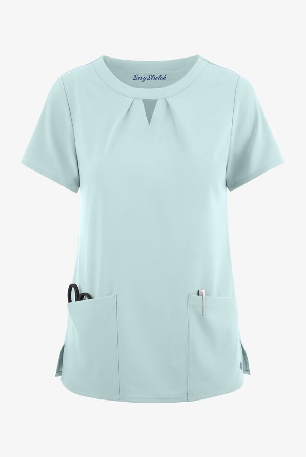 Easy STRETCH Salma Women’s 3-Pocket Keyhole Neck Scrub Top - Ocean Mist - 1