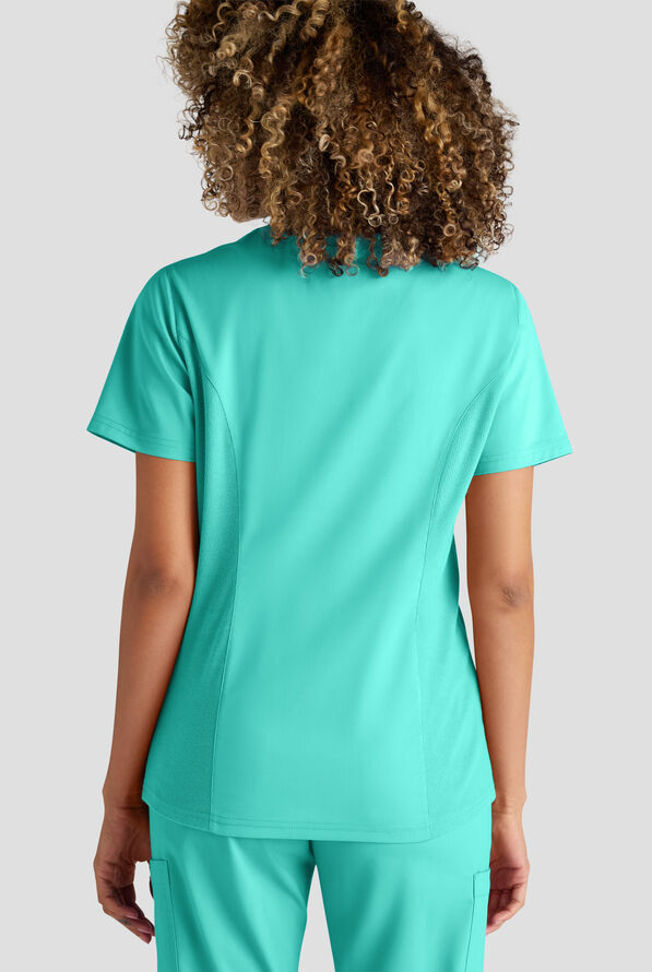 Butter-Soft STRETCH FLXTEK+ Women's 3-Pocket Crew Neck Scrub Top - Aqua Dust - 6