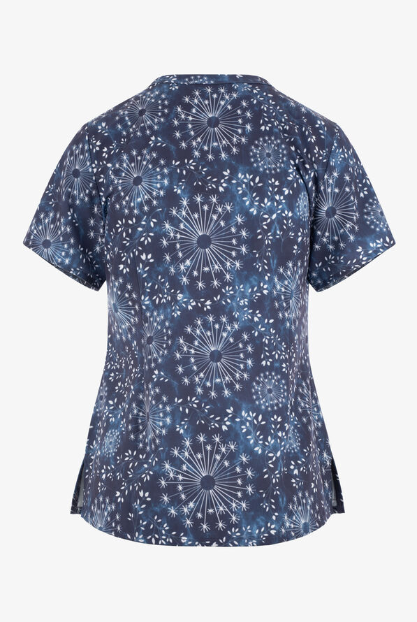 Maevn Subtle Flower Marbled Women's 3-Pocket V-Neck Print Scrub