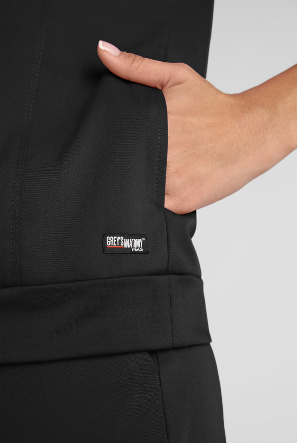 Grey's Anatomy by Barco Emerge Rowen Women's 2-Pocket STRETCH Banded Bottom Zip Scrub Top - Black - 3