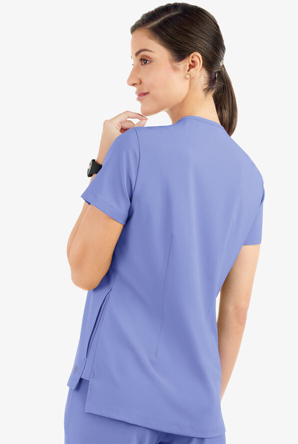 Easy STRETCH Taylor Women's 3-Pocket High Low Hem V-Neck Scrub Top - Ceil Blue - 3
