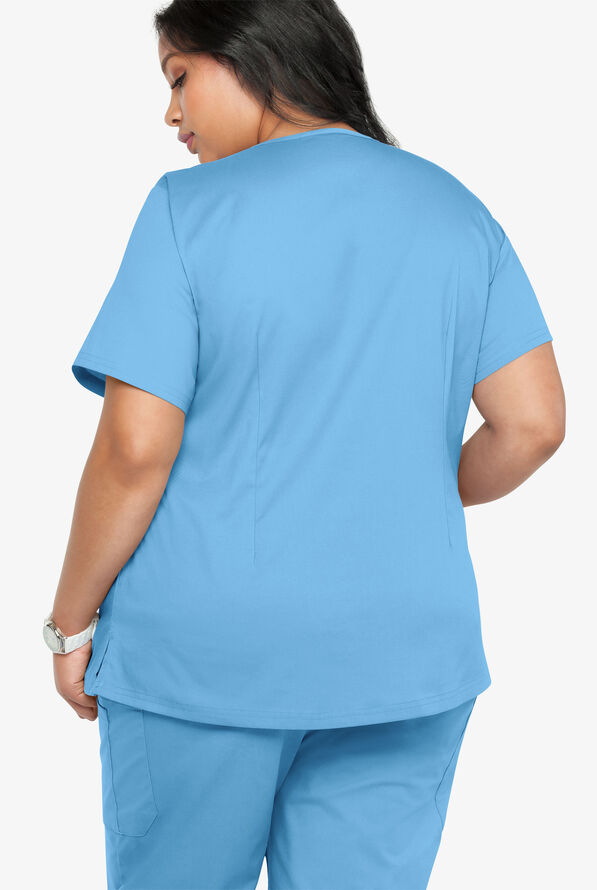 Butter-Soft STRETCH Women's 4-Pocket V-Neck Scrub Top - Blue Oasis - 4