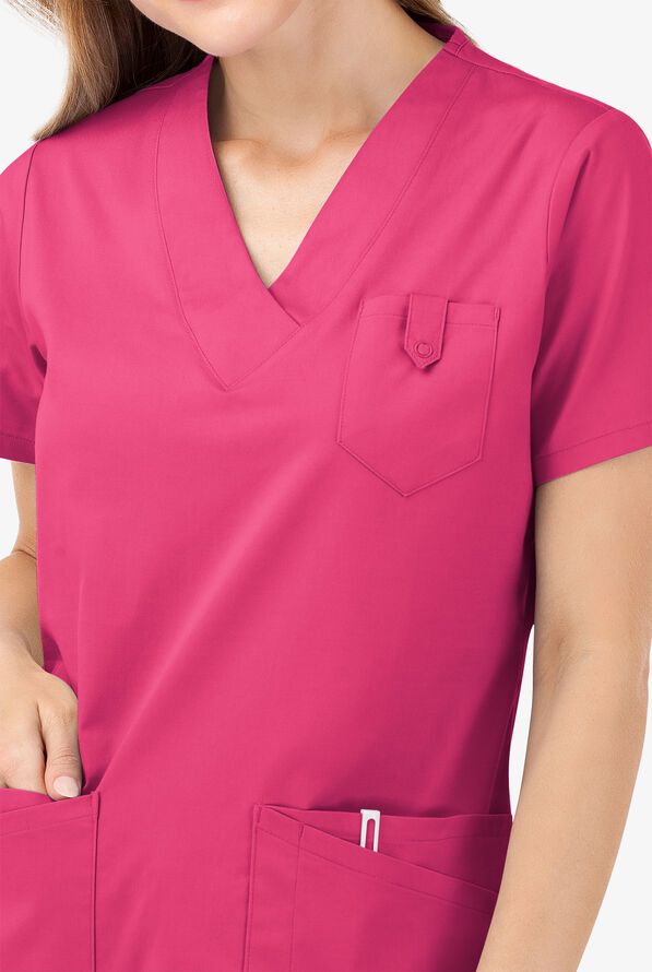 Blusa m&eacute;dica Butter-Soft STRETCH con cuello en V y 6 bolsillos para mujer - Fuchsia - 3