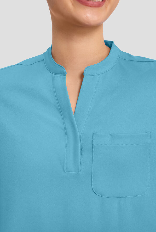 HH Works by Healing Hands Macy Women's 1-Pocket STRETCH Mandarin Collar Tuck In Scrub Top - Fresh Blue - 3
