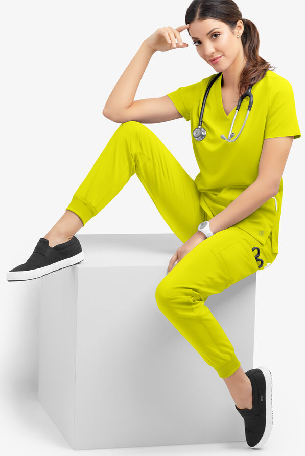 Easy STRETCH Mila Women's 7-Pocket Jogger Scrub Pants - Tall - Cyber Lime - 2
