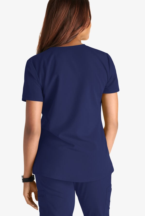 Cherokee Atmos Women's 2-Pocket STRETCH Coolmax V-Neck Scrub Top - Navy - 3