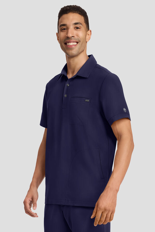 Healing Hands Quest Aidan Men's 3-Pocket STRETCH Shirt Collar Scrub Top - Navy - 2