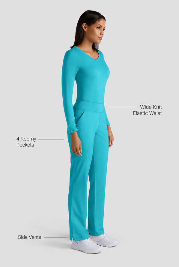 Butter-Soft STRETCH Women's 4-Pocket Knit Waistband Yoga Scrub Pants - Tall - Teal - 3