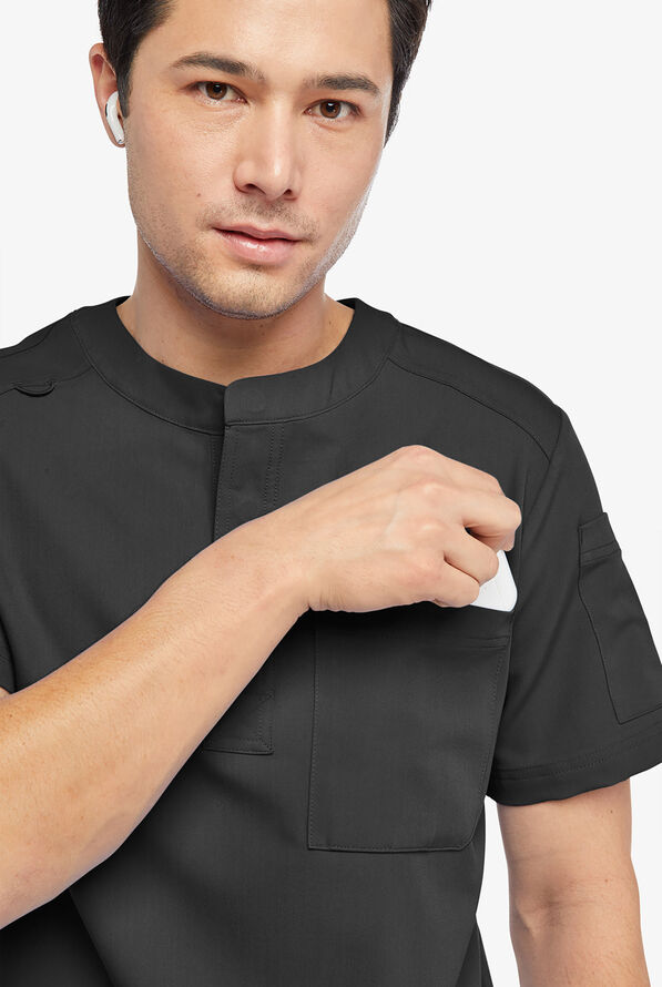 Camisa médica Keswi estilo Henley con mangas cortas y 4 bolsillos para hombre - Pewter - 5