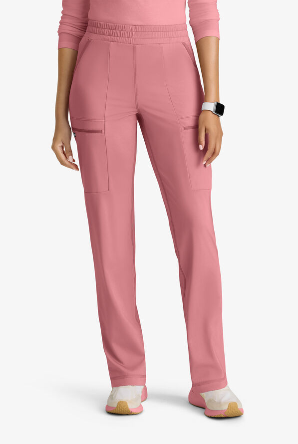 Grey's Anatomy by Barco Knit STRETCH Momentum Women's 6-Pocket Cargo Scrub Pants - Canyon Pink - 1