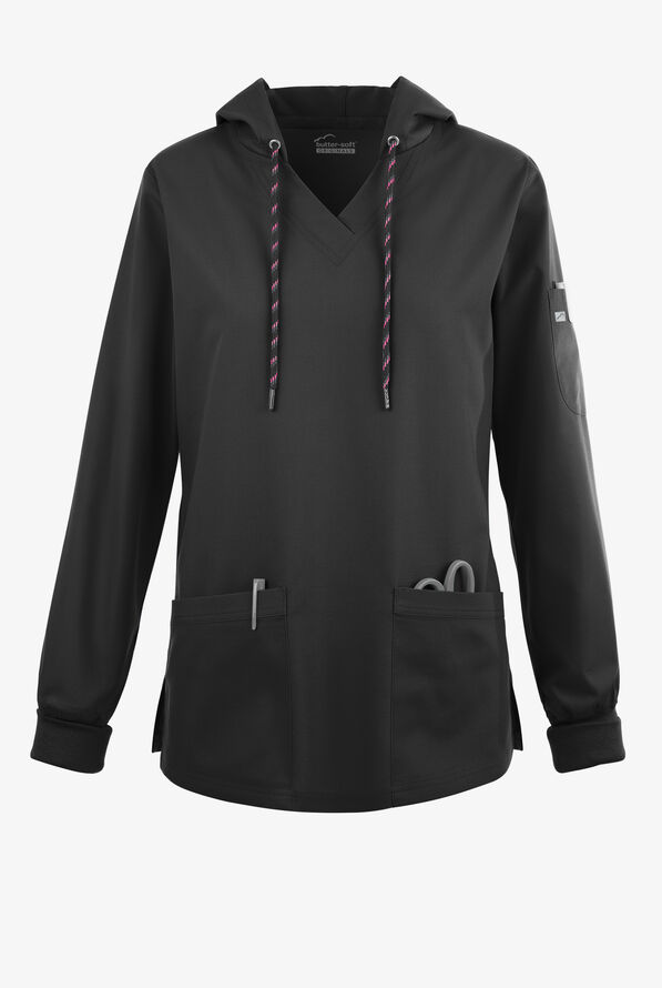 Strictly Scrubs Women's 5-Pocket Long Sleeve Pullover Hoodie - Black - 1