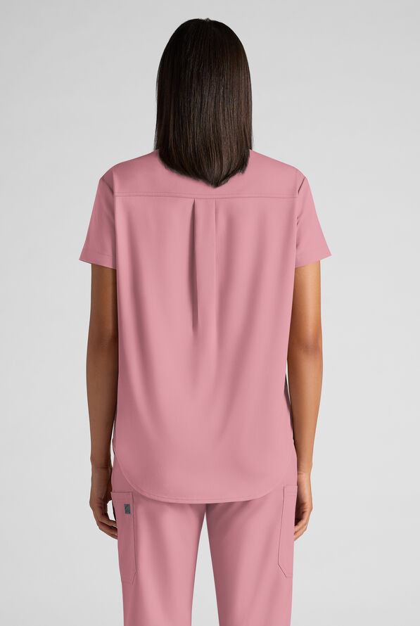 Butter-Soft STRETCH FLXTEK+ Women's 2-Pocket Oversized Henley Scrub Top - Cosmo Pink - 2