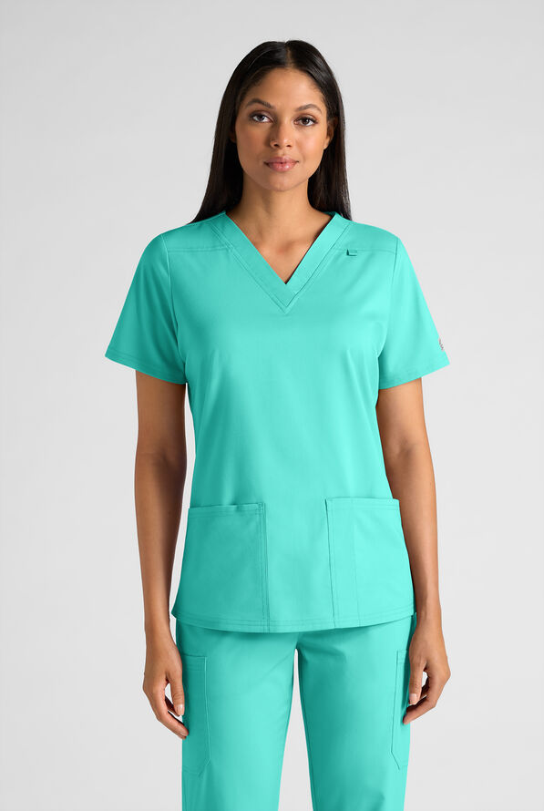 Butter-Soft STRETCH FLXTEK+ Women's 4-Pocket V-Neck Scrub Top - Aqua Dust - 1