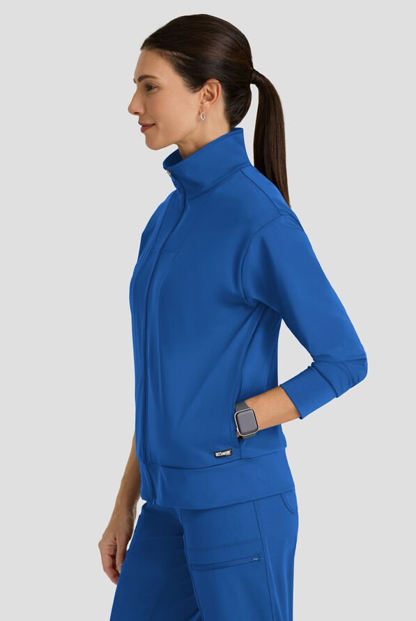 Grey's Anatomy by Barco Knit STRETCH Ease Warm Up Women's 4-Pocket Zip Front Scrub Jacket - Royal - 4
