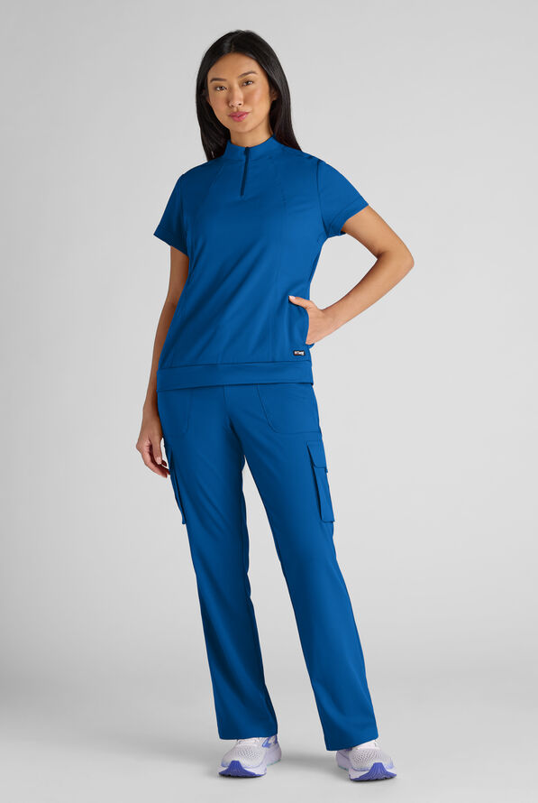 Grey's Anatomy by Barco Emerge Rowen Women's 2-Pocket STRETCH Banded Bottom Zip Scrub Top - Royal - 7