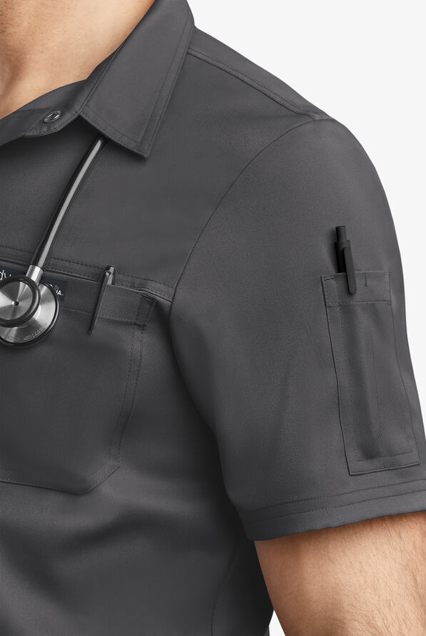 Advantage STRETCH Men's 3-Pocket Short Sleeve Polo with Back Air-Mesh Panels - Pewter - 3