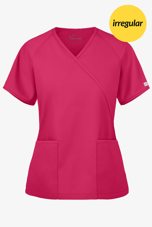 Butter-Soft Core Women's 2-Pocket Solid Mock Wrap Scrub Top **IRREGULAR** - Fuchsia - 1
