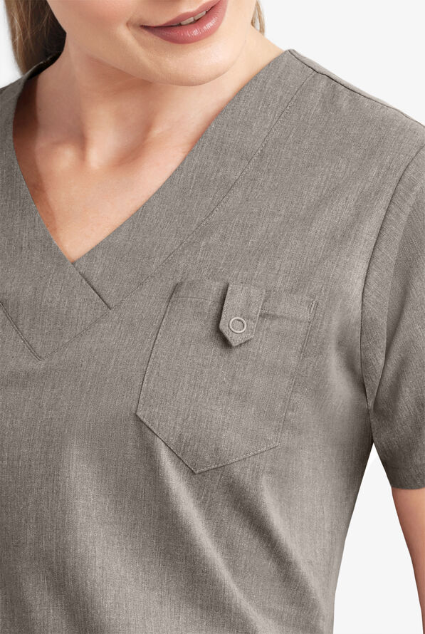 Butter-Soft STRETCH Women's 6-Pocket V-Neck Scrub Top - Heather Grey - 6