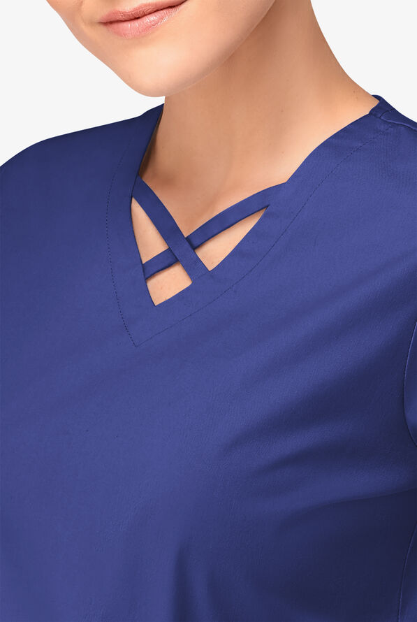Blusa m&eacute;dica UA Butter-Soft STRETCH con lazos entrecruzados y 4 bolsillos para mujer - Galaxy - 3