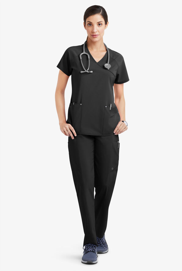 Blusa m&eacute;dica Easy STRETCH Cara con mangas ragl&aacute;n y 4 bolsillos para mujer - Onyx Black - 2